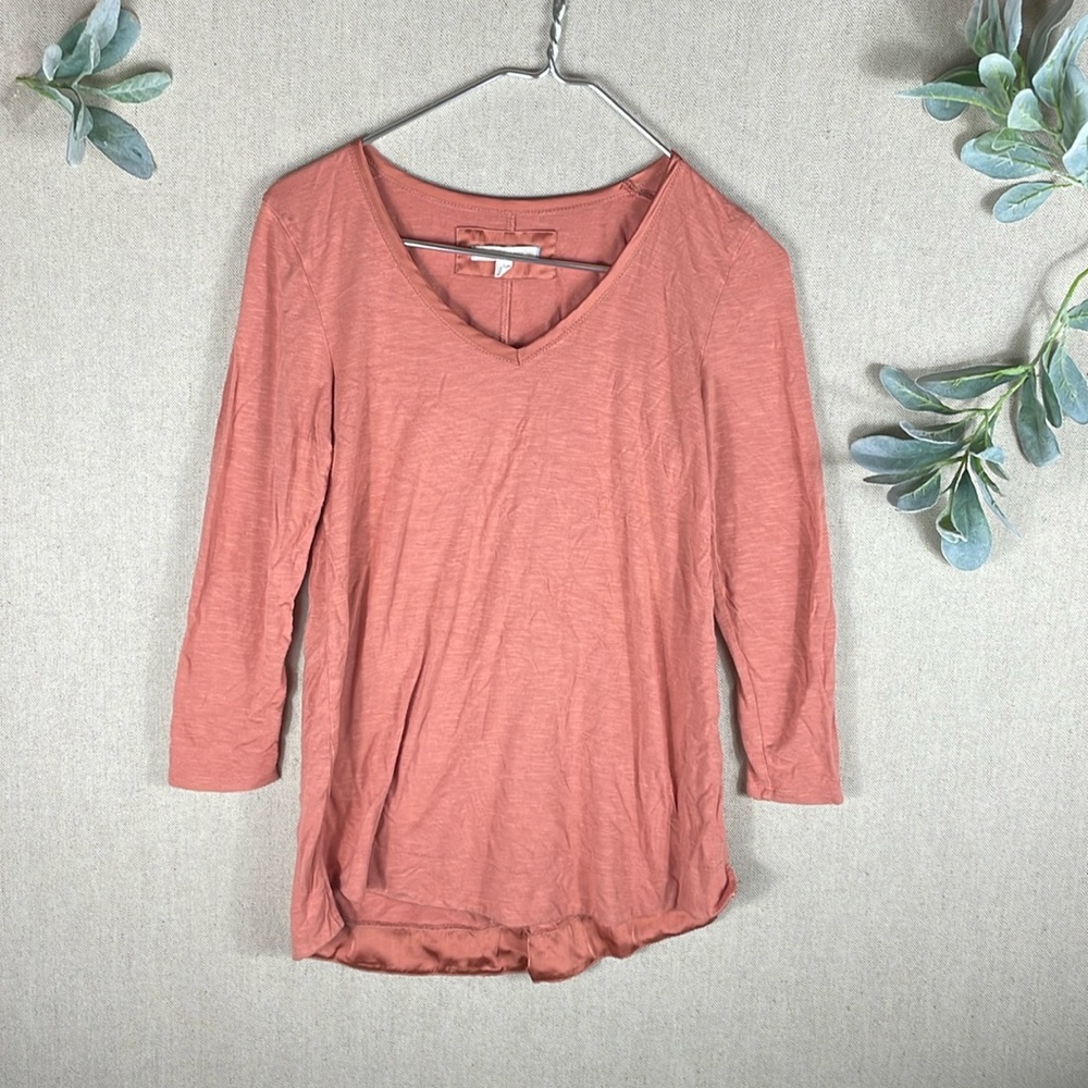 Pure + Good > Peach V Neck Quarter Sleeve Top Small